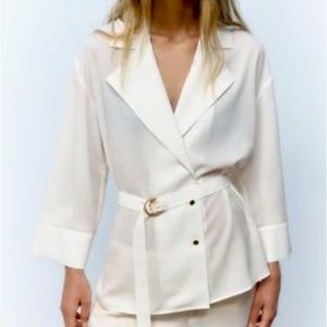 Zara Satin effect Lapel shirt with belt